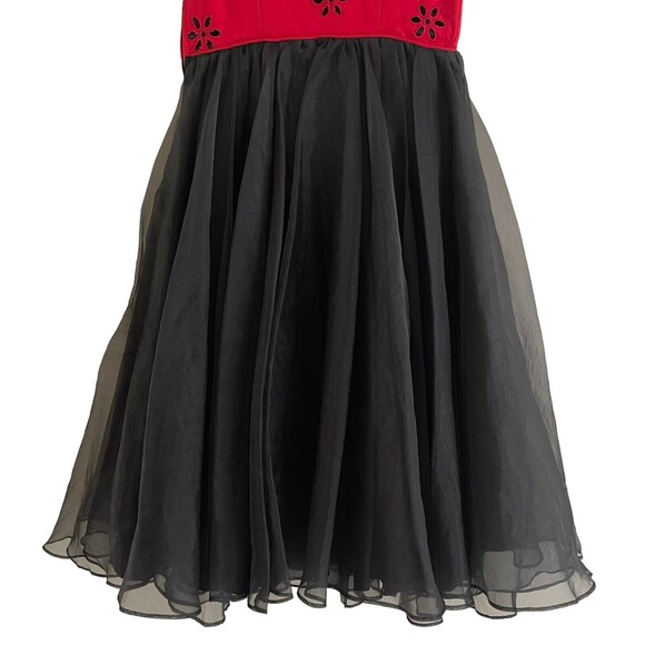 Betsy Johnson Evening Dress Size S Red Embroidered Top Black Puffy Chiffon Skirt - Picture 8 of 13